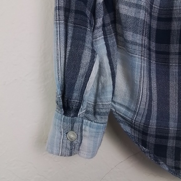 American Eagle Womens Flannel Shirt Sz S Charcoal Blue Plaid Boyfriend Roll‎ Tab - Picture 9 of 15